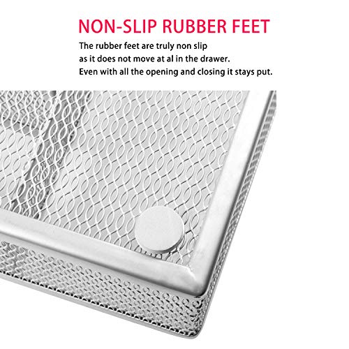 Jane Eyre Drawer Organizer, Cutlery Tray Silverware Flatware Storage Divider For Kitchen, Mesh Wire With Non-Slip Foam Feet, 5 Component, Silver #TOP4