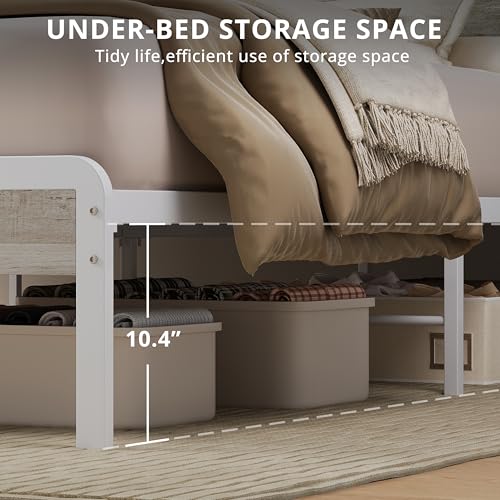 Image of LIKIMIO Queen Bed Frame with Headboard, Wood Camas Queen with Strong Supports, Sturdy, Noise-Free, No Box Spring Needed, White Maple