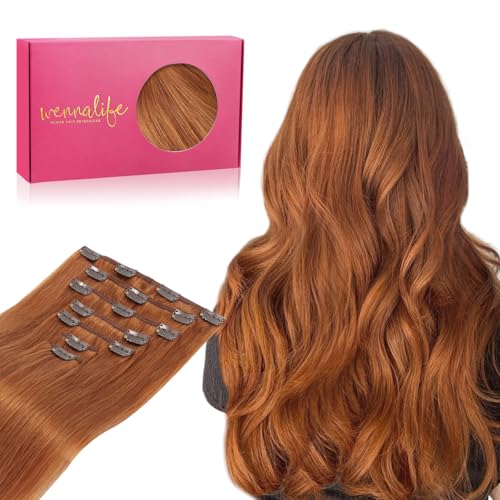 WENNALIFE Real Human Hair Clip in Extensions, 14 Inch 120g 7pcs, Dirty Ginger Remy Hair Clip Ins Double Weft