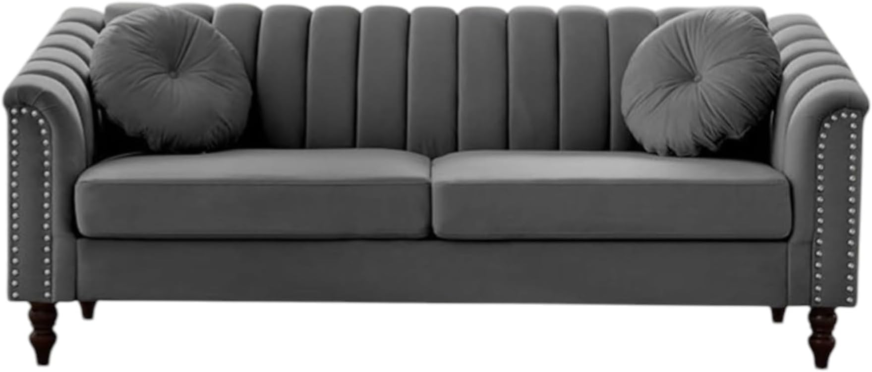 Luxury Channel Tufted Velvet Sofa with Arm Design | Elegant Couch for Living Room Bedroom & Hallway (Dark Grey, 3 Seater)