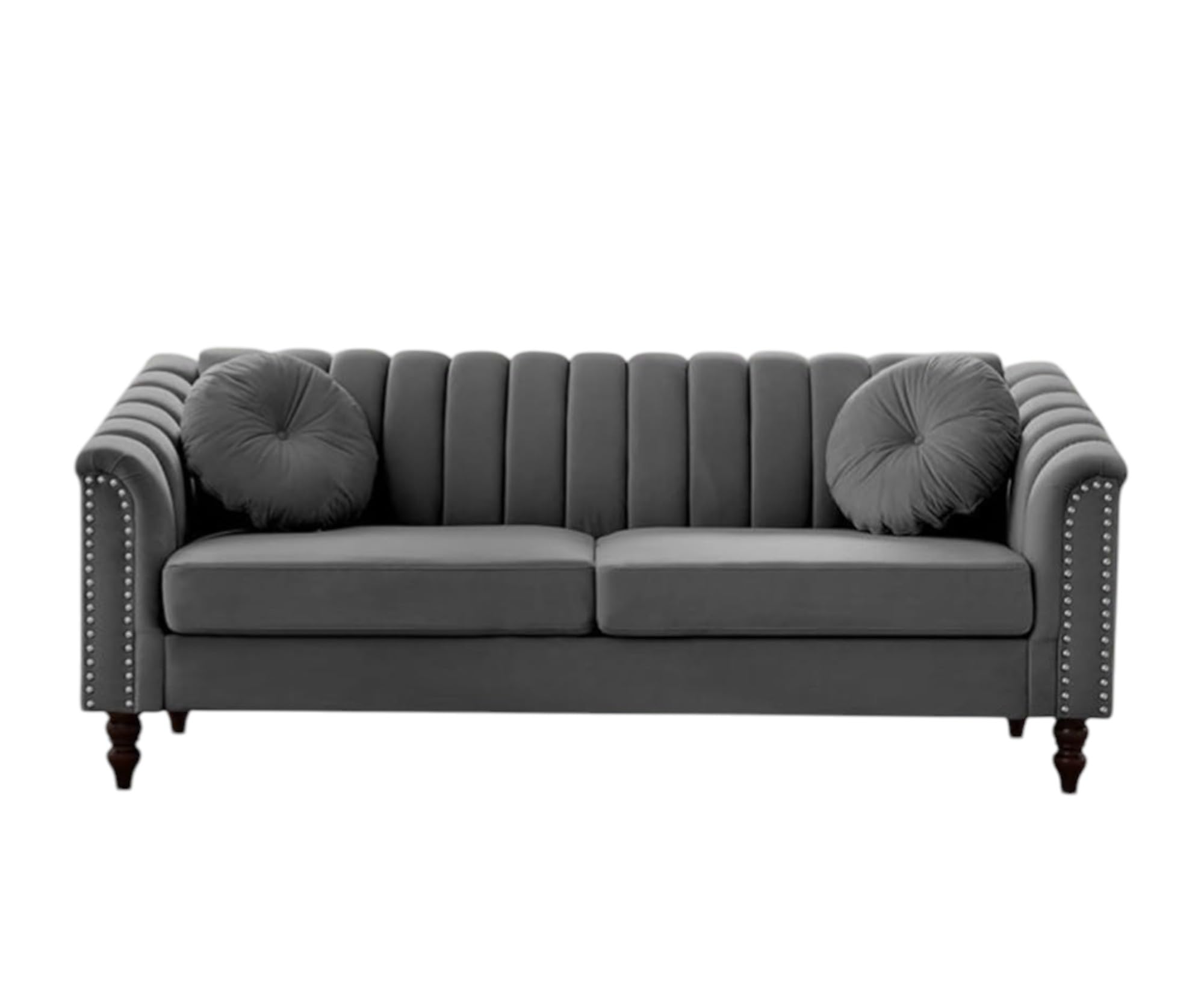 Luxury Channel Tufted Velvet Sofa with Arm Design | Elegant Couch for Living Room Bedroom & Hallway (Dark Grey, 3 Seater)