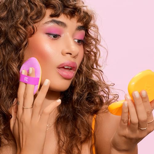 Real Techniques Miracle 2-in-1 Puderquaste+Reiseetui, doppelseitiger Puff zum Mischen von Make-up, Gummiband, Präzisions-Make-up-Schwamm und Puderquaste, für Flüssigkeiten,2 Stück