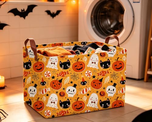 Image of Rectangle Kids Baskets Halloween Basket Candy Storage Bin for Room Decor Gift Basket(Candy Halloween)