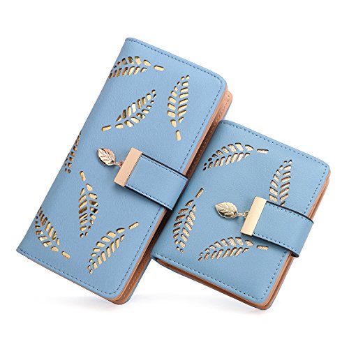 Women's Long short Leather Money Clip Card Case Holder Purse Zipper Buckle Elegant Clutch Wallet（pair） (Blue)