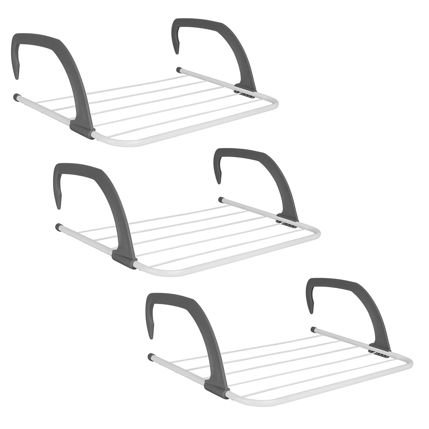 5 Bar Radiator Folding Clothes Airer Rack, Foldable Drying Indoor & Outdoor Rack With Adjustable Arms Waterproof Install On Any Radiator, Balcony Laundry Airer, Space Saving Towel Rack, (Pack Of 3)