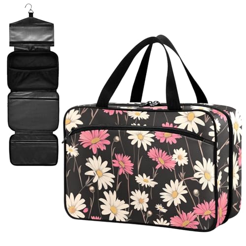 Fustylead Retro White and Pink Daisy Flowers Large Medical Supplies Organizer Bag with Zipper Empty First Aid Bag Trauma Kit for Traveling Hiking Camping