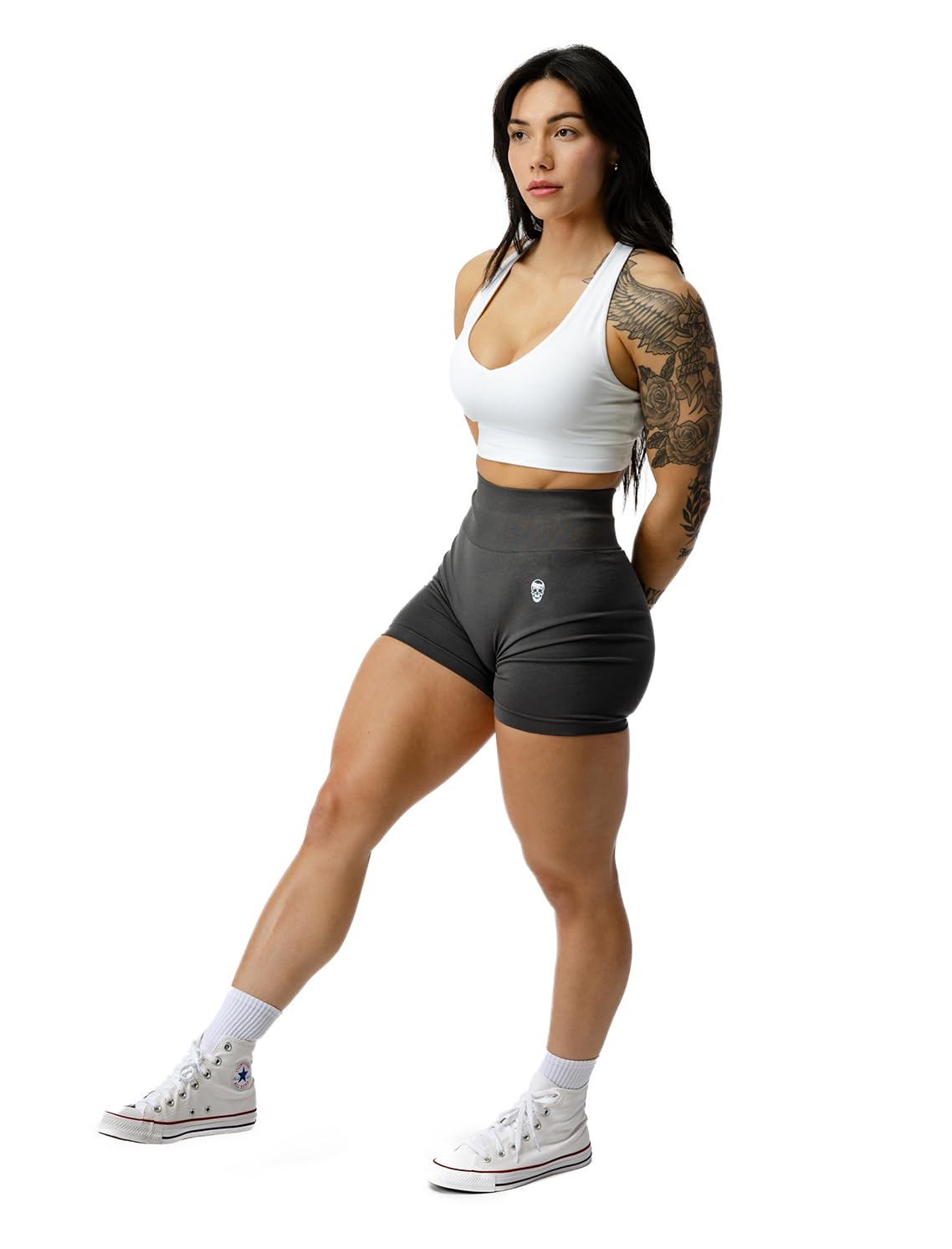 Gymreapers Infinity Seamless Workout Shorts High Waist Biker Shorts for Women Athletic Gym Running Pilates Yoga Sport Short: Large Flat Gray