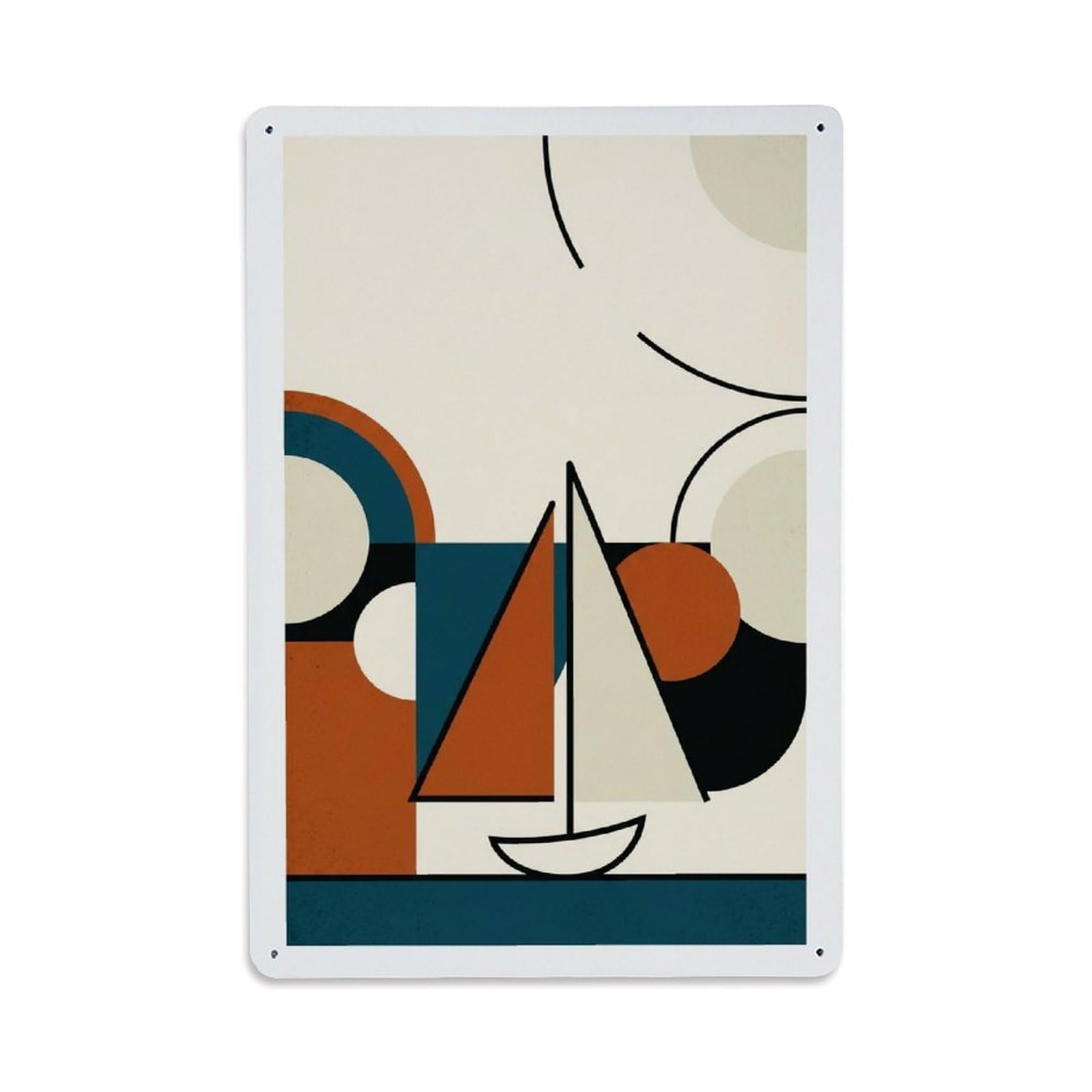 Seaside Sailboat Color Block Seascape Graphic Waves Metal Tin Sign Plaque Wall Decor for Cafe, Man Cave, Club Bar, Office, Home Garden Round Metal Poster 8x12Inch