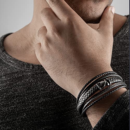 Image of SERASAR Premium Leather Bracelet Men | Stainless Steel Magnetic Clasp | Three Colors | Jewelry Box Included