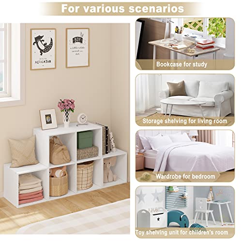 WOLTU weißes Regal für Buch Spielzeug, Bücherregal mit 6 Fächern, Schrank für Wohnzimmer Schlafzimmer, Raumteil aus Holzewerkstoff, Würfelregal Stufenregal 90x90x30 cm SK027ws