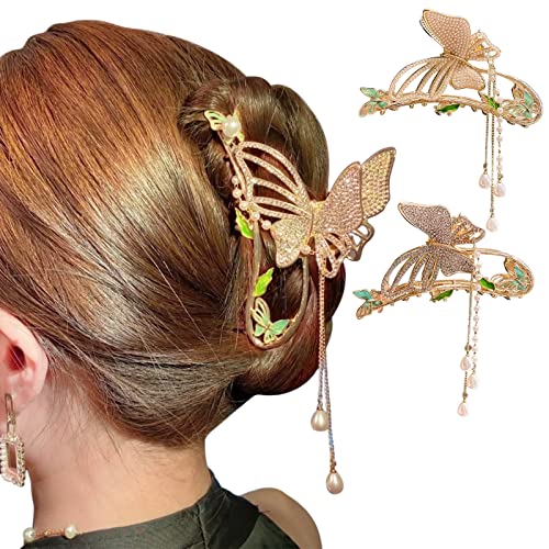 2Pcs Butterfly Hair Claw Clips Large Non Slip Strong Metal Butterfly Hair Clips Muticolor Hold Hair Jaw Clips Acetate Hair Claws Big Butterfly Clips For Women Cute Hair Clips Headwear Gifts #TOP3