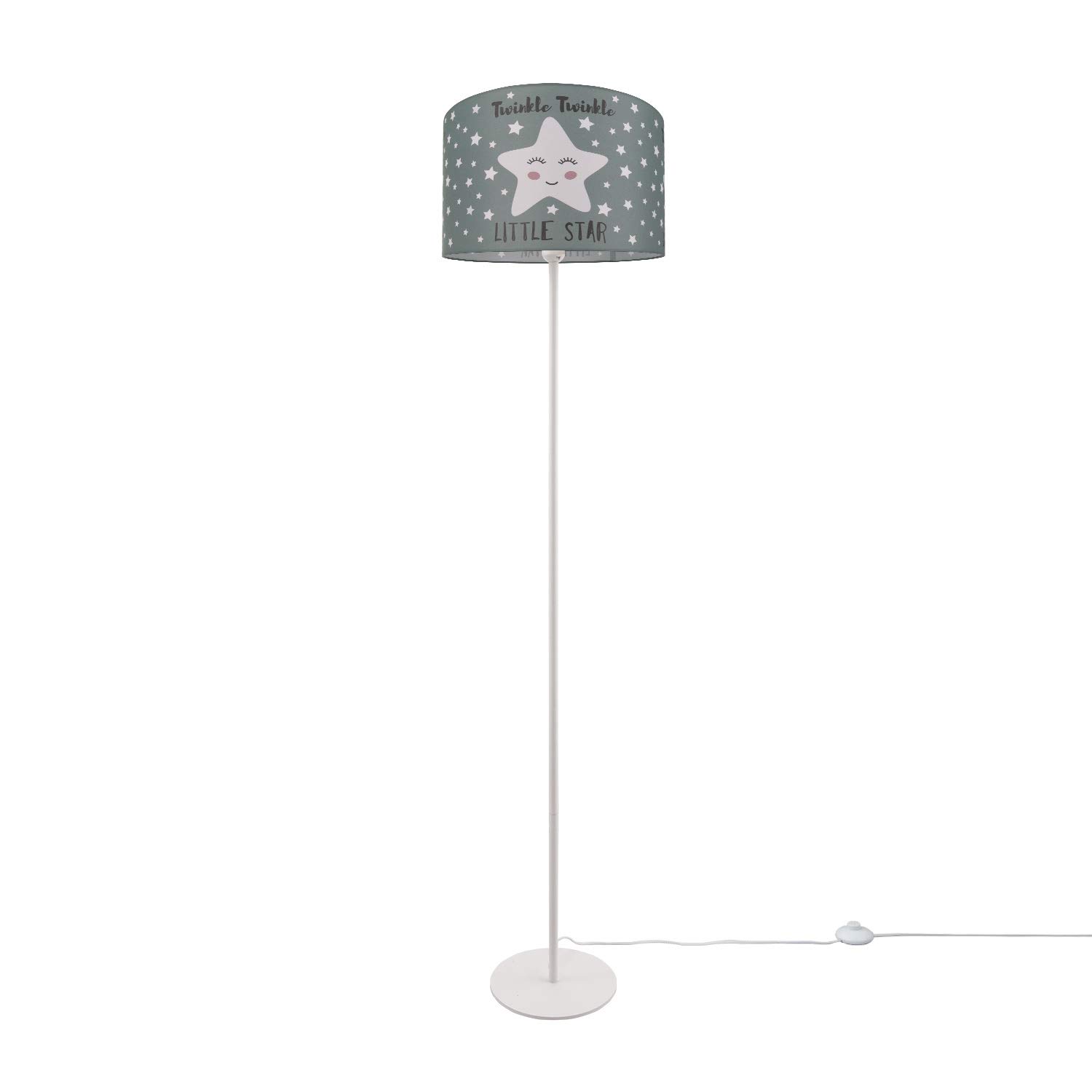 Paco Home Luminaria Pie Niños Lectura Habitación Infantil Lámpara Pantalla Tela Redonda Estrellas Luna Bebé E27