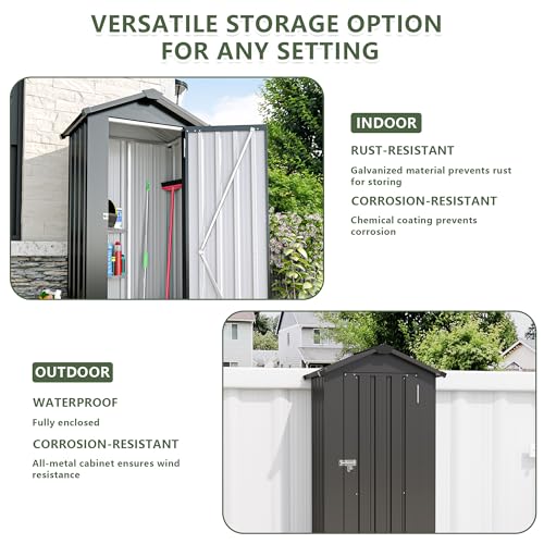 KEIKI Outdoor Storage Shed, 69.7''x16.9''x29.5'' Metal Tool Shed with Sloping Roof & Lockable Door, Small Shed, Top Tall Vertical Tool Cabinet for Backyard Garden Patio Lawn, Black by KEIKI - Image 5