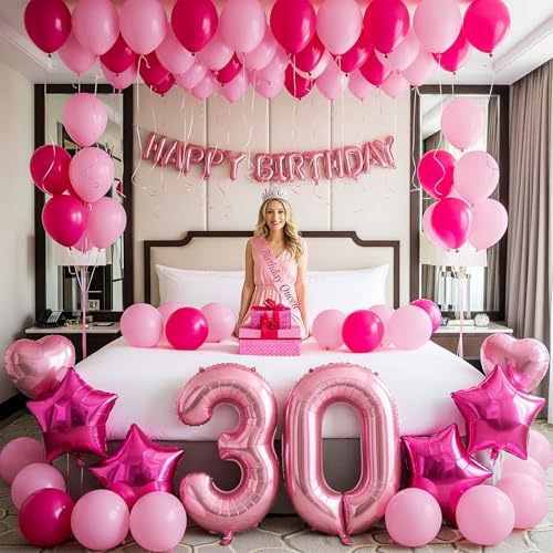 Kit anniversaire 30 ans rose avec écharpe diadème et ballons