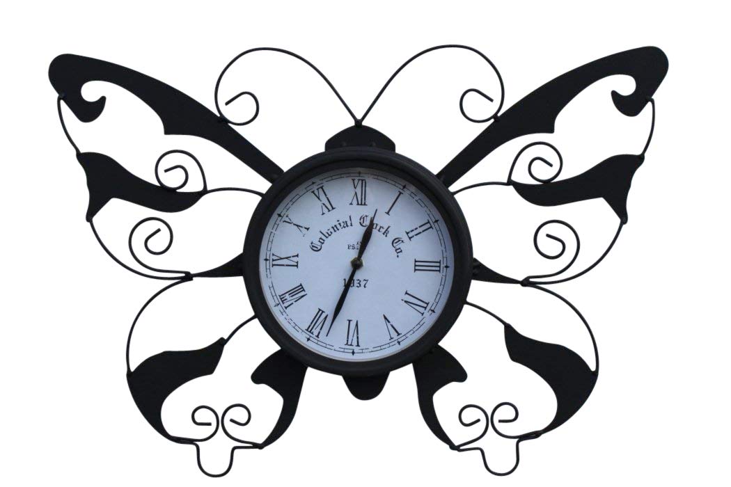 Garden Market Place Butterfly Design Decorative Garden Clock WITH FREE BATTERY For Outdoor or Indoor Use