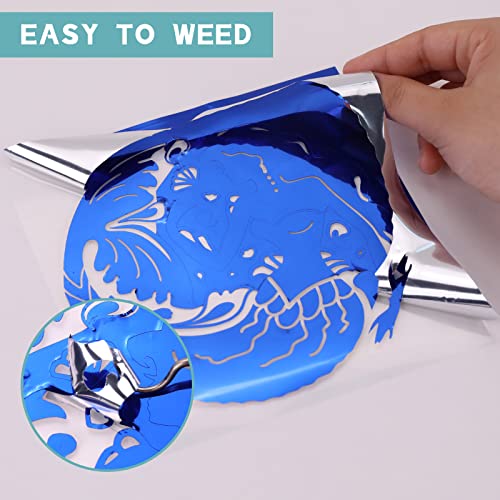 Image of HTVRONT Blue Chrome Permanent Vinyl - 12 inch x 10FT Mirror Metallic Permanent Adhesive Blue Vinyl Roll Compatible with Cricut Cutting Machine - Easy to Weed & Transfer