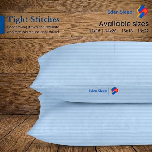 Image of Toddler Travel Baby Pillowcase, Pack of 2 Zipper Closure Pillow Cover 100% Cotton Small Pillow Covers, 500 Thread Count Nersury Pillow Cases for Kids 14x20 inches, Light Blue Stripe
