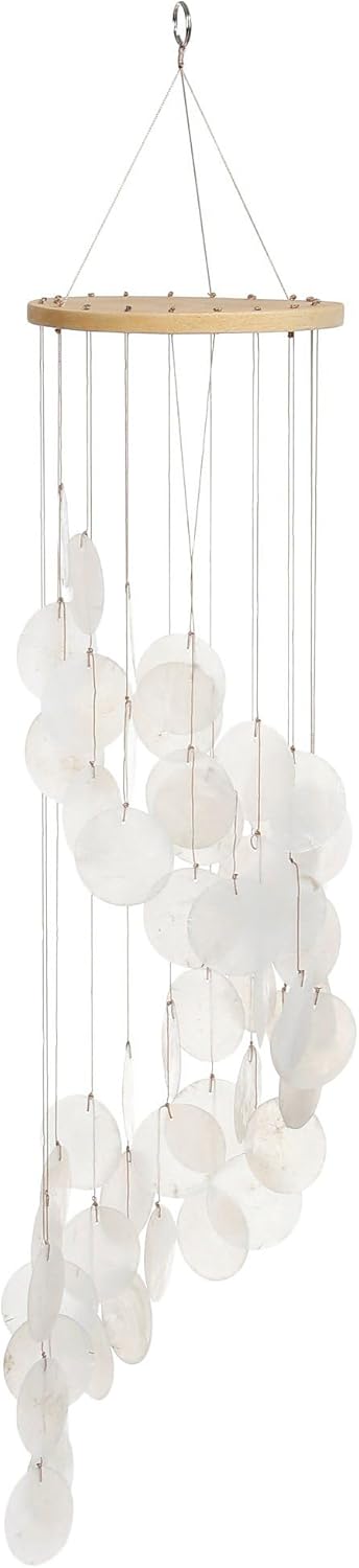 Chesapeake Bay Capiz Shell Spiral Wind Chime � 29 Inches, White, Coastal Indoor Outdoor Decor