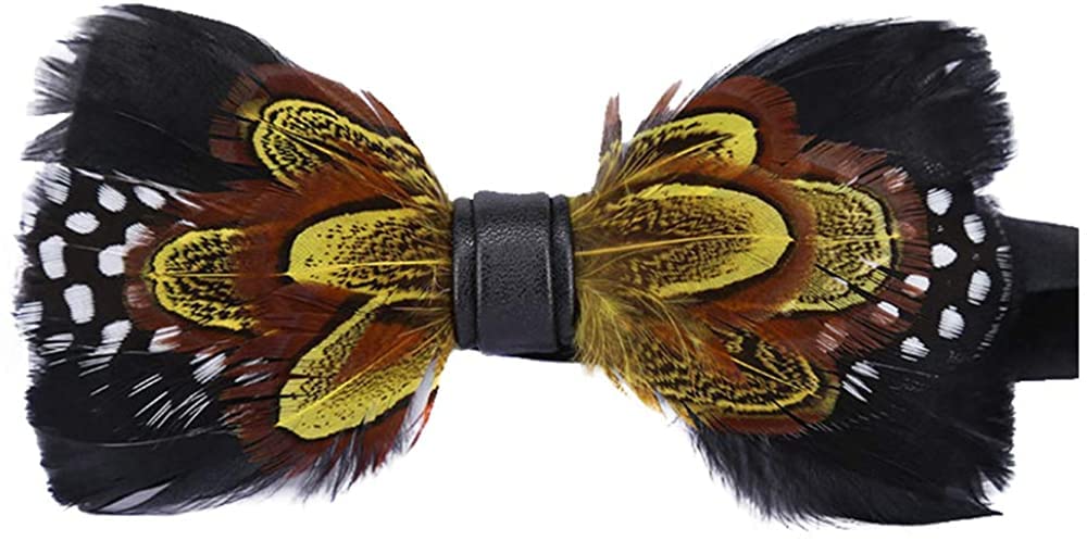 JOIZPAPA Men's Pre-Tied Bow Tie Handmade Feathers Bowtie Adjustable Length Necktie