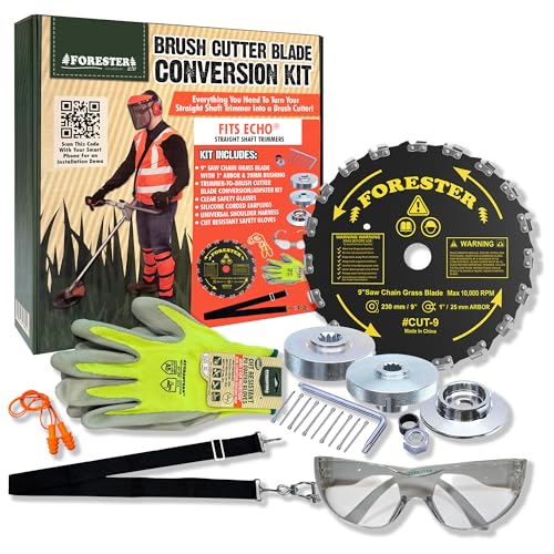 FORESTER Brush Cutter Trimmer Conversion Kit with Cut-9 Includes Safety Glasses Earplugs Gloves Harness Compatible with Echo Models SRM-225 SRM-225i SRM-266 SRM-280 SRM-280S and SRM-280T