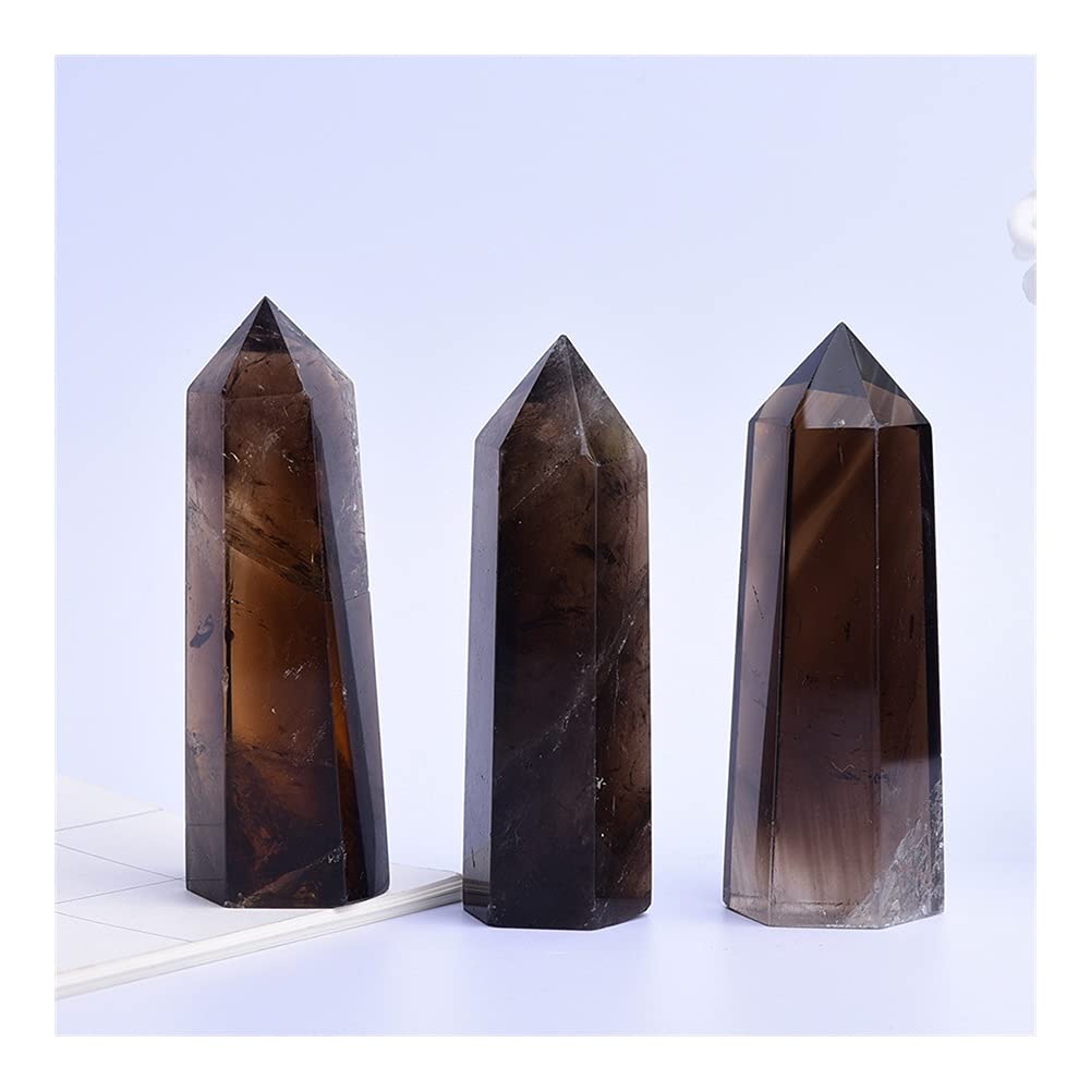 Home Kolekcje 1 szt. Naturalny kwarc herbata kryształ punkt dymny kamień sześciokątne pryzmaty obelisk różdżka kamień DIY prezent 10x3 cm piękny
