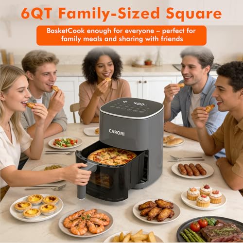 Image of CARORI 6Qt Air Fryer with Viewing Window, 12 Preset, Large Capacity, 400℉ Max Crisp, 1700W Quick Even Easy Meals, Nonstick Dishwasher Safe Basket, Bake, Roast, Dehydrate, Reheat