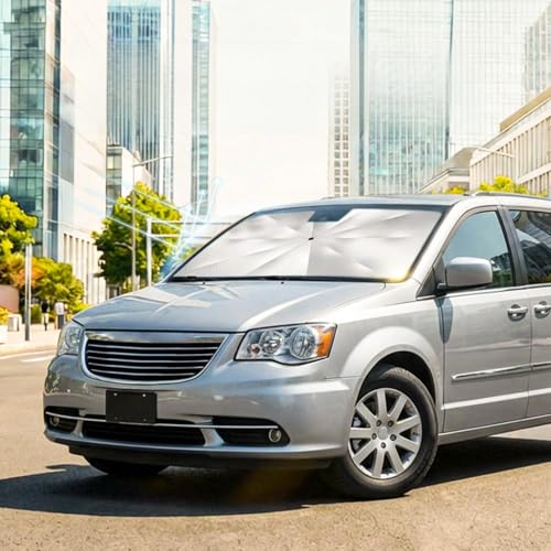 Image of Car Windshield Sun Shade for Chrysler Town & Country 2008-2016 - Reflective Coated Fabric Sunshade Umbrella for Front Window, UV Protection Heat Shield Sun Blocker Heat Reflector, 1:1 Exact Fit