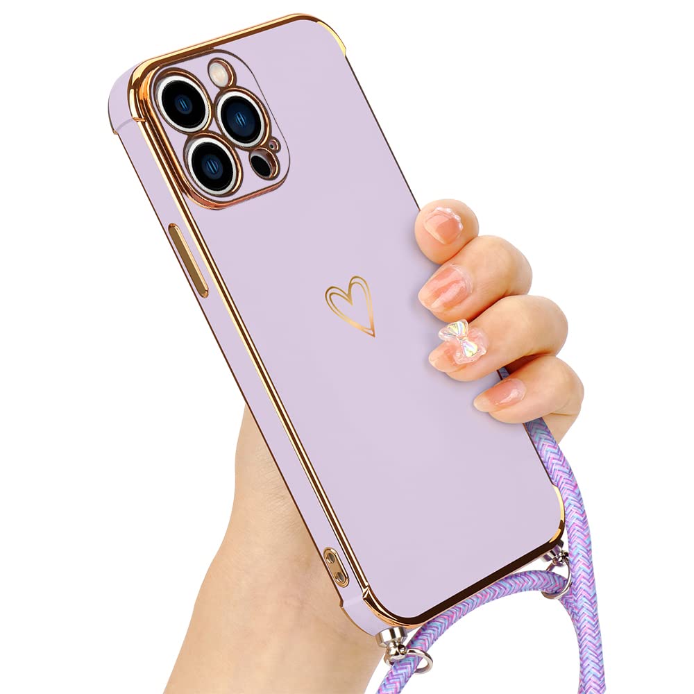 Micoden Coque Pour IPhone 8 Avec Collier Coque Iphone 7 Silicone Avec Motif Coeur D'amour Mignon Etui Housse Avec Cordon Tour De Cou Lanière En Corde Pour Iphone 7/8/SE2020/2022 (Violet