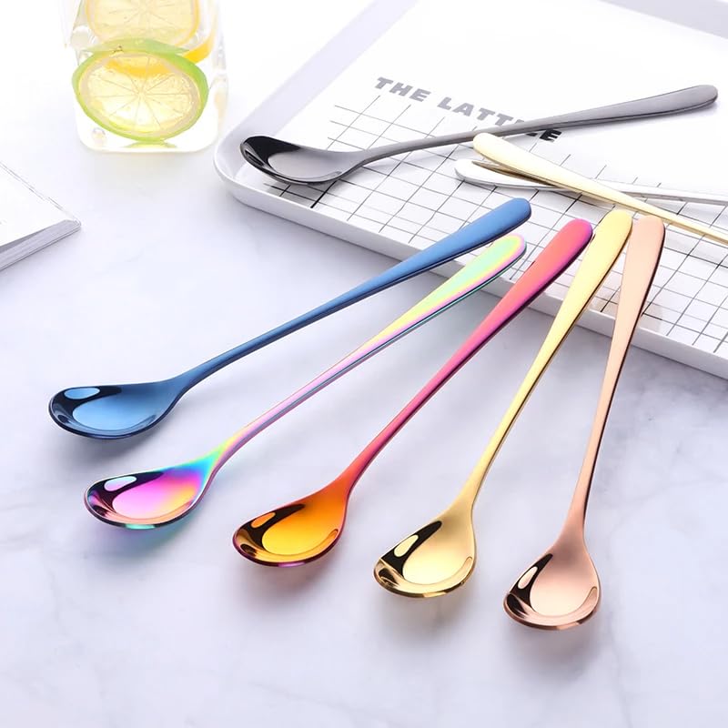 10PC 18/10 In Acciaio Inox Manico Lungo Cucchiaio di Ghiaccio 9 Colori Arcobaleno Stoviglie per Caffè & Tè Gelato Dessert Mescolando Cucchiai Scoop viola