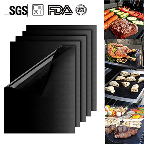 Alfombrilla para Grill PLUIESOLEIL Antiadherente de Teflón Alfombrilla Parrilla Alfombrilla Láminas Antiadherentes Láminas Resistentes al Calor para Horno, Grill, Parrilla y Barbacoa - 5 Piezas