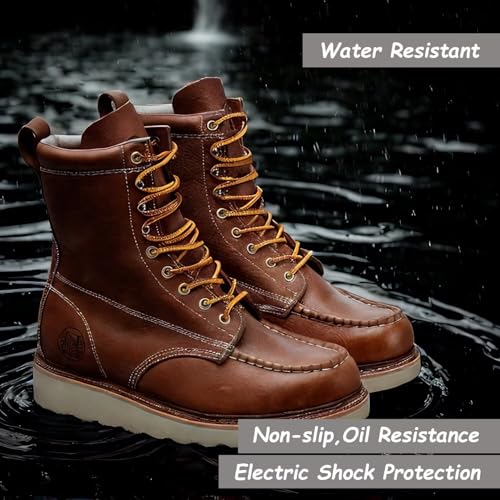 Brown Pitstop Leather Stylish Classic 6"&8" Soft Toe Mens Work Boots Durable Breathable3