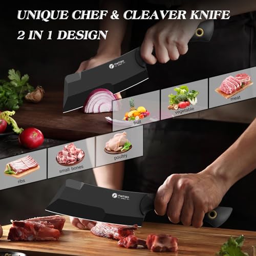 Image of 5.5 Inch Butcher Knife, 2-in-1 Chef & Meat Cleaver Knife with Sheath, Multipurpose Full Tang G10 Handle Kitchen Knives for Bone Chopping, 14C28N High Carbon Stainless Steel for Home and Outdoor