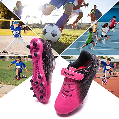 Hanani Boys Girls Soccer Cleats Kids Football Shoes Youth Baseball Cleat Outdoor & Indoor Firm Ground Soccer Shoe Chool Performance Futsal Sneaker (Little Kids/Big Kids) Fuchsia Black #TOP5