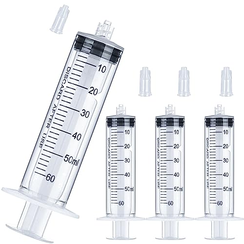 60ml luer lock syringe 4 pack large plastic sterile syringes without needle for liquid oral measurement dispensing with cap 50ml60cc