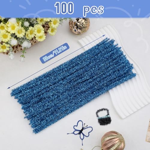 Image of Hssugi 100PCS Pipe Cleaners, Glitter Lake Blue Chenille Stems Craft Supplies | Pipe Cleaners Craft Supplies, Pipe Cleaners Bulk Fuzzy Sticks for DIY Art and Craft Projects Home Decoration