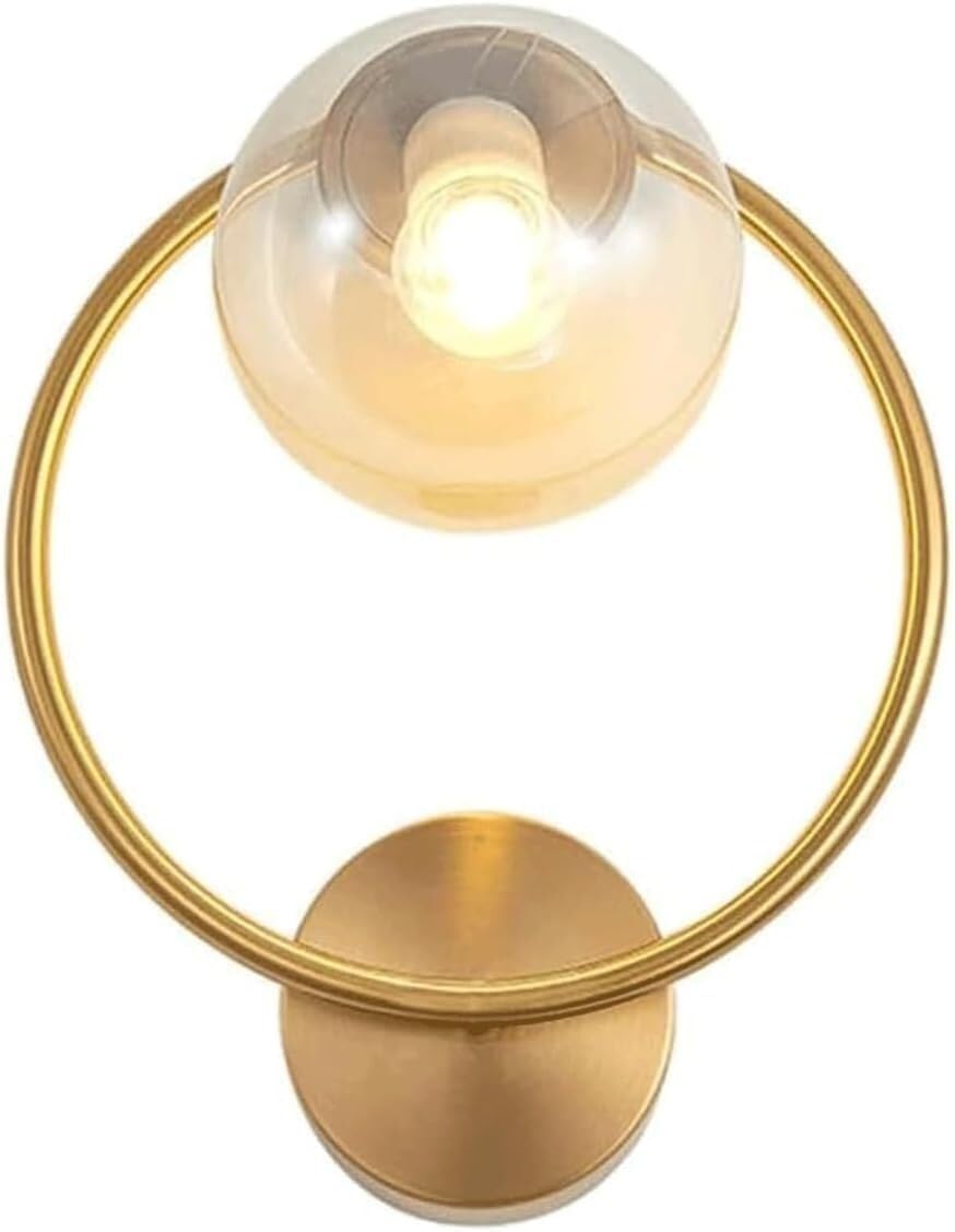 Lampa ścienna Nowoczesna szklana okrągła kula z metalowym pierścieniem Lampa ścienna Średniowieczny Artystyczny Design Mleczna oprawa oświetleniowa do sypialni Salon Łazienka Korytarz