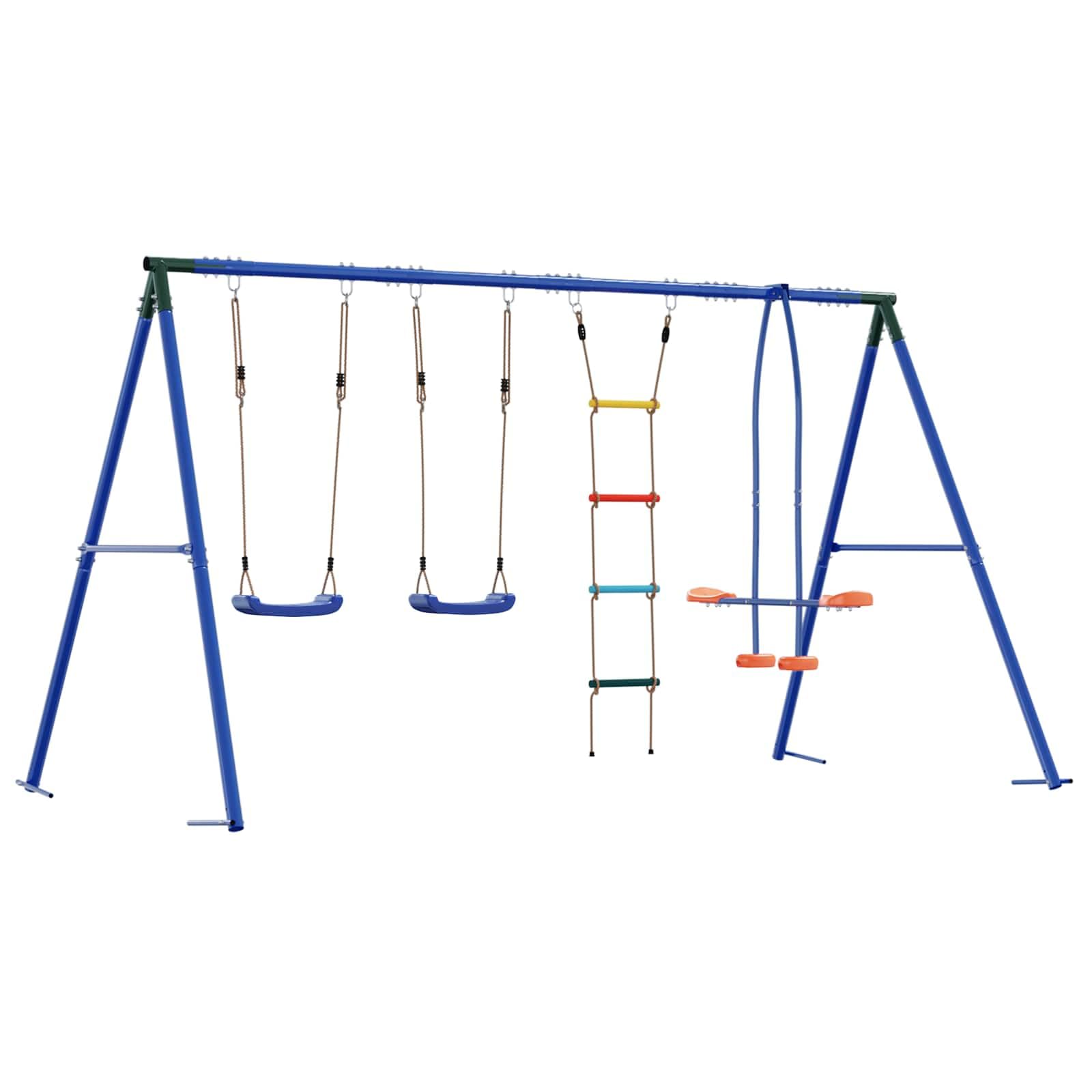 Mehrfarbiges Outdoor Schaukelset 330 x 185 x 185 cm Stahl PE Spielplatz für Kinder ab 3 Jahren mit höhenverstellbarem Sitz wetterfestem Rahmen und Zubehör
