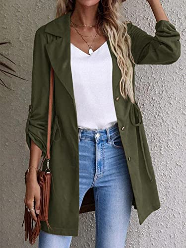 Mafulus Women's Trench Coat Cuffed Long Sleeve Faux Suede Overcoat Lapel Slim Drawstring Tie Waist Jacket #TOP1