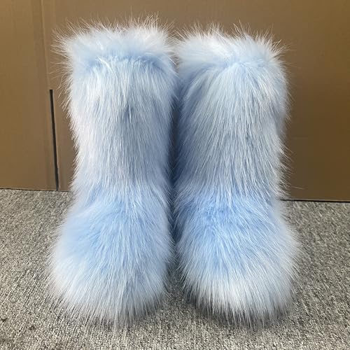 Faux Fur Boots, Mid-Calf Length, Furry Boots for Women Winter Snow Boots2