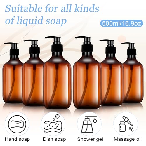 12 Packs Amber Plastic Soap Lotion Dispenser Bottles with Pump, Refillable Body Wash Container 16.9 Oz Empty Pump Shampoo Bottles Dispenser for Bathroom Travel Soap Lotion Shampoo and Conditioner4