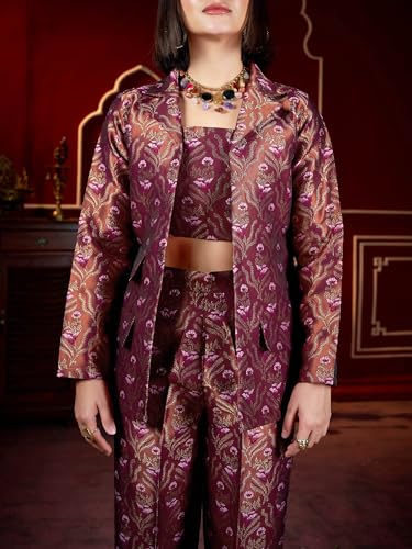 Image of PURVAJA Women's Full Sleeve Crop Top Trouser Printed Co-Ords Set