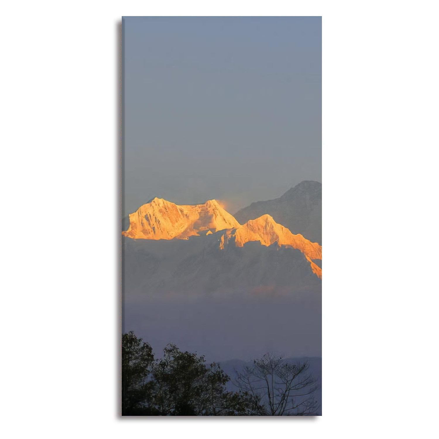 Canvas Wall Art Scenic view mount kabru during sunrise from a beautiful mountain Paintings for Living Room Bedroom Office Wall Decor, Stretched & Framed Artwork Wall Poster Ready to Hang - 20x40