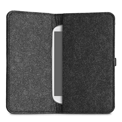 kwmobile Felt Cover Compatible with M - 5.5" - Fabric Case with Elastic Band and Slot for Universal Fit - Dark Grey/Black - Image 4