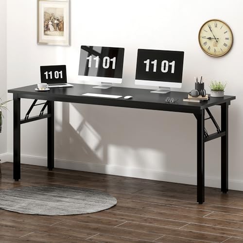 Image of Need Folding Computer Desk, Large 62 inches Folding Table for Home Office, No Install Needed Foldable Writing Table Long Desk, Space-Saving, Black