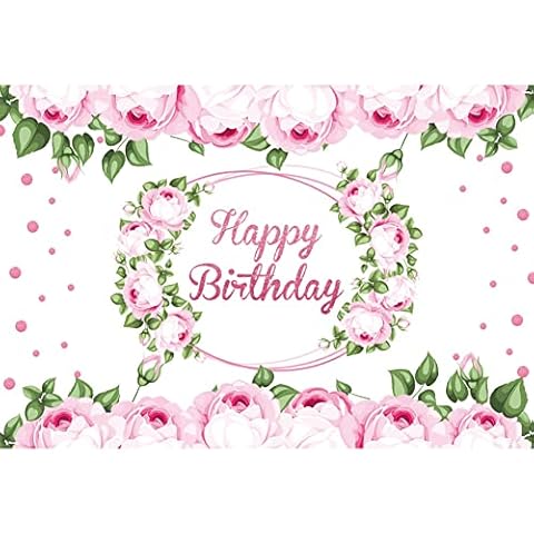 Baocicco 5x3ft Floral Happy Birthday Backdrop Pink Rose Flower Green Leave Sweet Girls 1st 2nd Birthday Party Backdrop for Photography First Birthday One Year Old Party Cake Table Decor Cover
