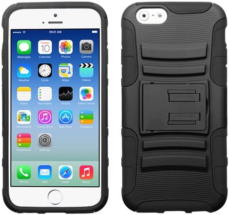 MEGATRONIC Black Advanced Armor Kick Stand Two Piece Hard Protector Case Cover Skin for Apple iPhone 6 4.7 4.7" 6th Generation W/ Free Stylus