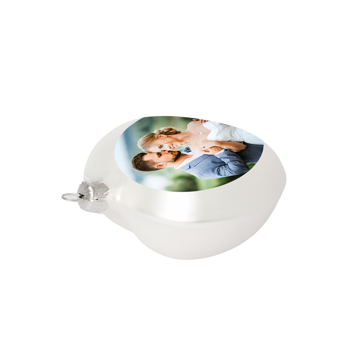 Weihnachtskugel in Herzform individuell mit ihrem Text oder Foto Bedruckt - Ø 9cm aus Glas - Christbaumkugel mit Digitaldruck (Seidenmatt) (Weiss, 12)