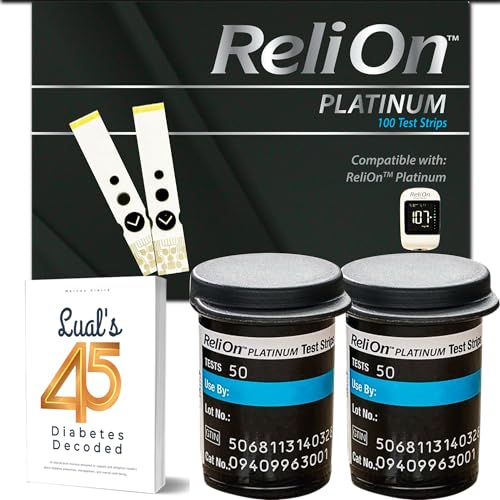 Relion Platinum Test Strips 100 Count. Compatible with ReliOn Platinum Meter, Testing Blood Glucose, Bundle with 45 Diabetes Decoded eBook Included