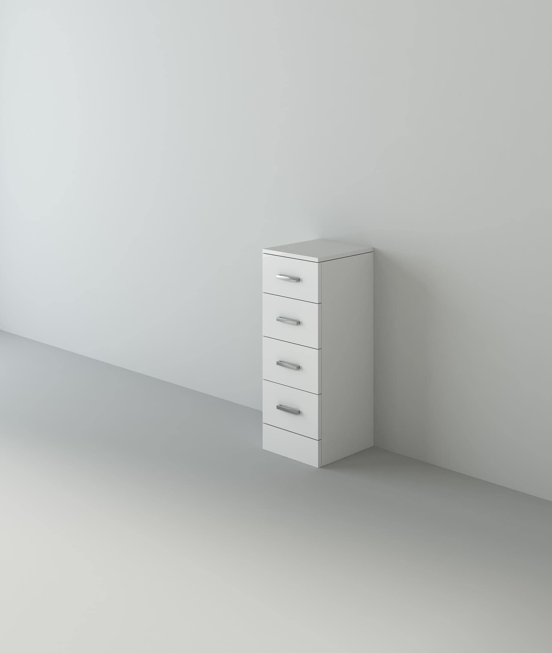 VeeBath Linx Free Standing 4 Drawer Bathroom Cupboard High Gloss White Storage Furniture Cabinet Unit - 300 x 330mm