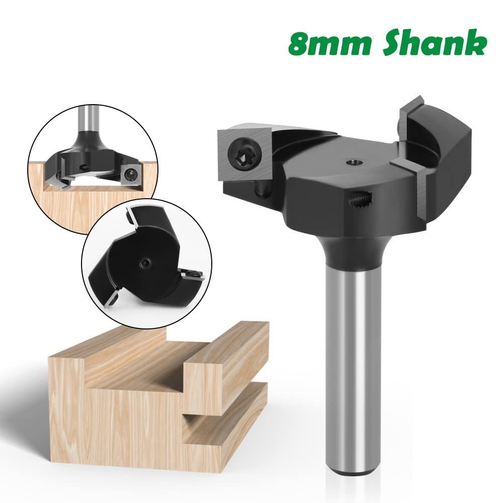 8mm Shank wymienne ostrze frez do strugania czoło końcówka do frezowania w stylu płytki Spoilboard CNC do napawania frezy do drewna(Bit with 3pc blades)